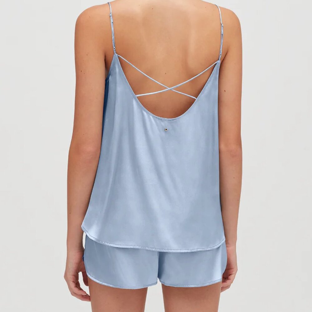 Cuyana Washable Silk Charmeuse Cross-Back Cami in Sky Blue XL